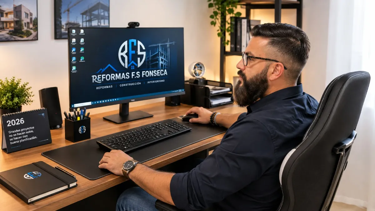 Jesús Fonseca al seu despatx, preparant la planificació d’una obra